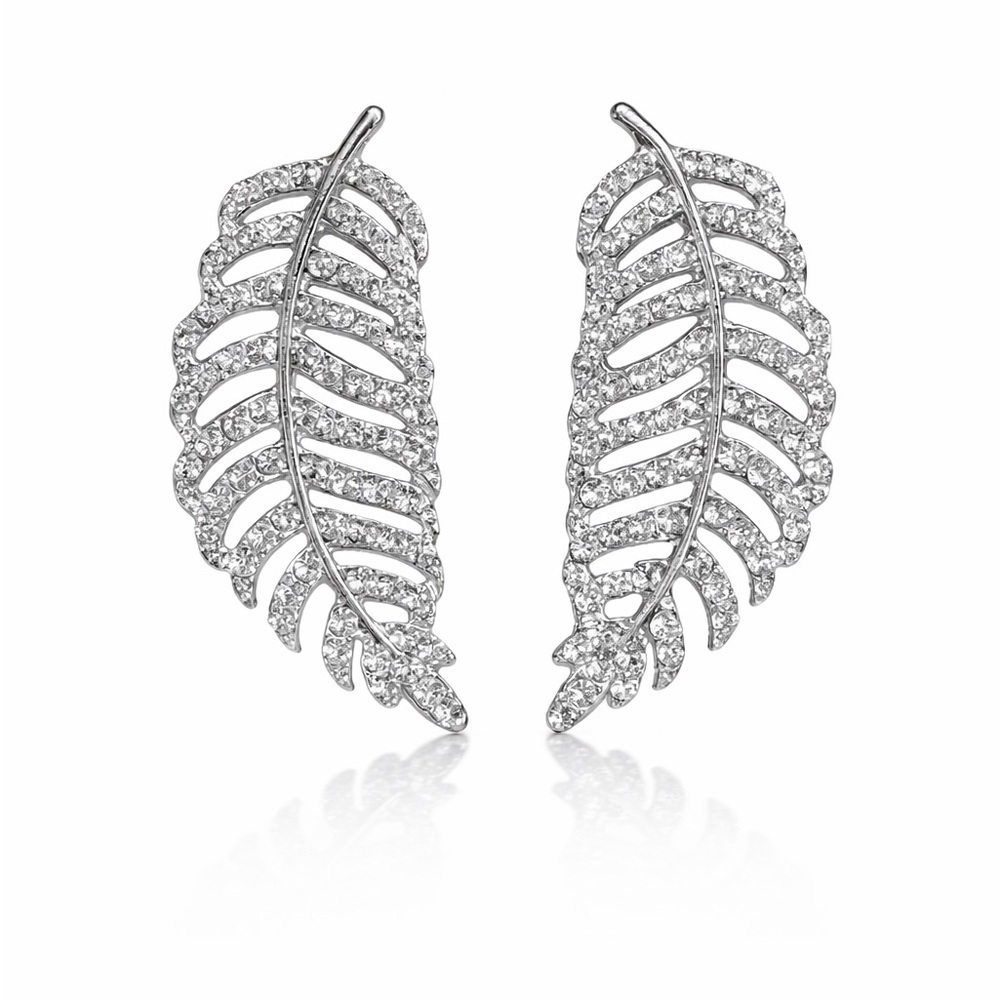 Elegant Silver Feather Earrings